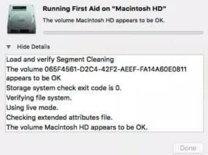 file system check exit code is 8 os x 10.11.3